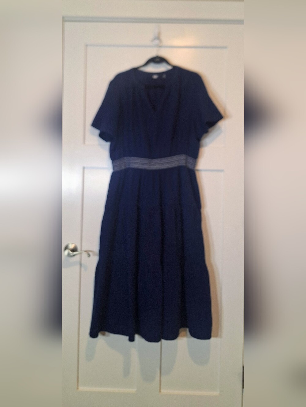 Lands' End Cotton 100% Gauze Tiered Maxi Dress Smocked Waist Pockets Blue Sz 1X